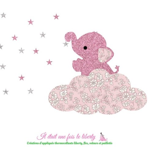 Appliqués thermocollants éléphant nuage étoiles tissu liberty capel nude et flex pailleté patch à repasser, sans couture *