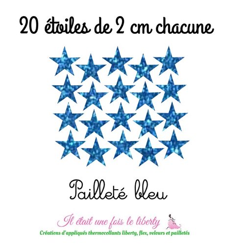 Appliqués thermocollants ensemble de 20 étoiles de 2 cm en flex pailletés couleurs au choix, à repasser, sans cou