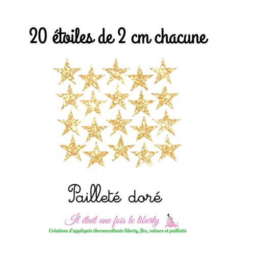 Appliqués thermocollants ensemble de 20 étoiles de 2 cm en flex pailletés couleurs au choix, à repasser, sans cou