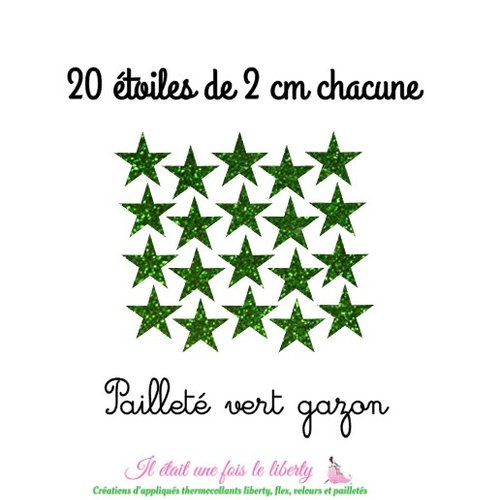 Appliqués thermocollants ensemble de 20 étoiles de 2 cm en flex pailletés couleurs au choix, à repasser, sans cou