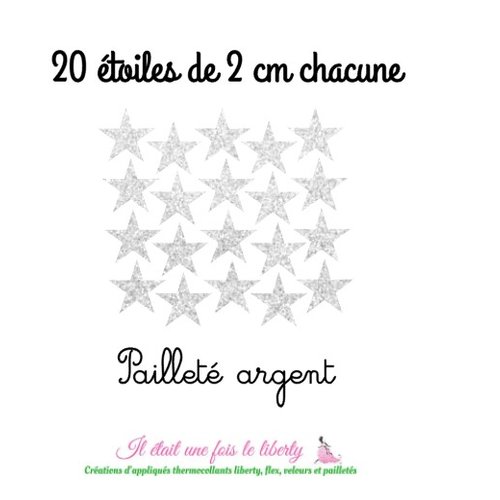 Appliqués thermocollants ensemble de 20 étoiles de 2 cm en flex pailletés couleurs au choix, à repasser, sans cou