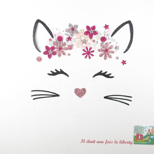 Appliques Thermocollants Tete De Chat Avec Des Fleurs En Tissu Liberty Wiltshire Orchidee Et Flex Paillete Un Grand Marche