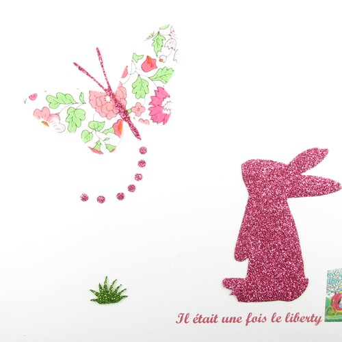Appliqués thermocollants lapin et papillon en liberty d'anjo rose flex pailleté patch à repasser sans couture