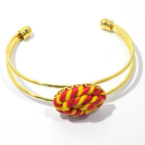 Bracelet doré avec cordage jaune rouge polymère