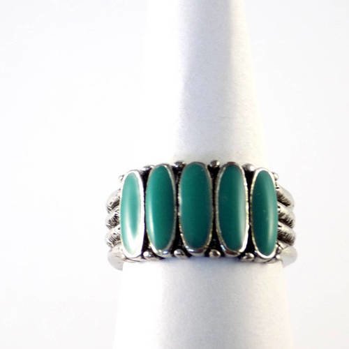 Bague argentée email ovale vert turquoise taille 62