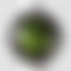 Bague ronde vintage argentée cabochon vert jaune galaxie réglable