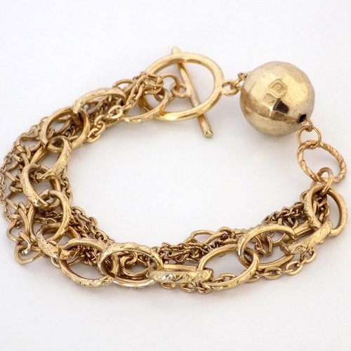 Bracelet multi-chaînes doré perle disco