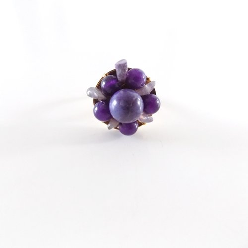 Bague dorée réglable perles violettes