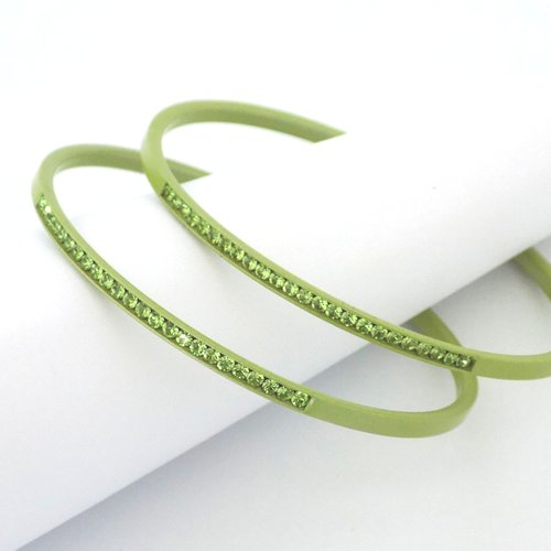 Bracelets jonc vert pomme à strass cristal lot de 2