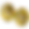 Boucles bouton kaki jaune moutarde décor coeur doré floral à clips