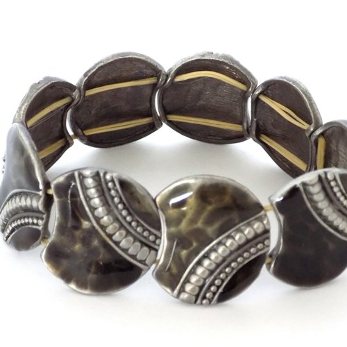 Bracelet élastique ronds émaillés gris noir perlé argenté