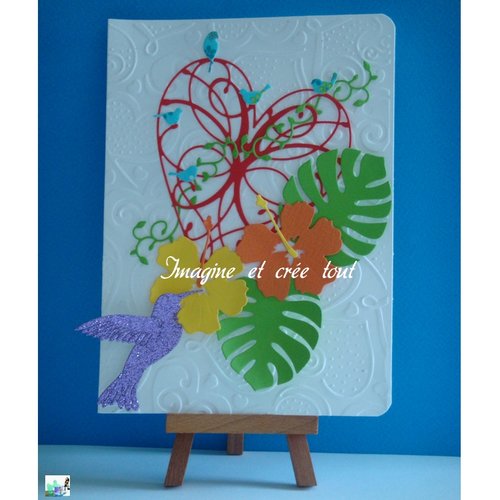 Kit carte colibri, hibiscus, fleurs exotiques