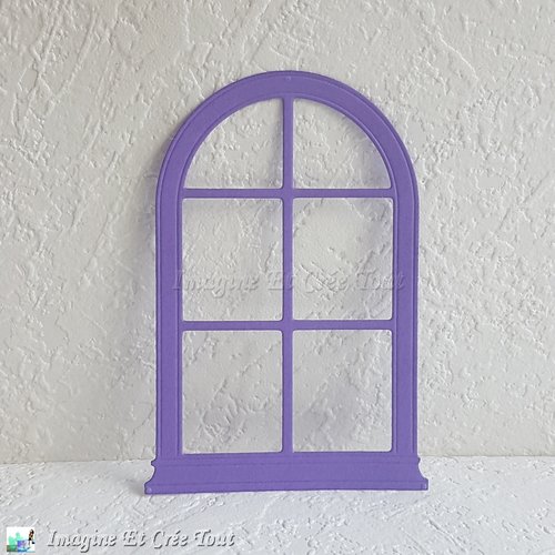 Découpe scrap, embellissement, déco, petite fenêtre arche, maison, découpe en papier dessin violet
