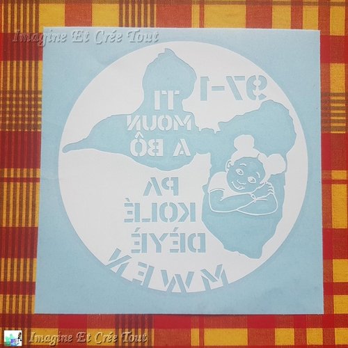 Sticker, "ti moun à bô" inversé en vinyle brillant, enfant, bébé, créole, guadeloupe (pose vitre intérieure)