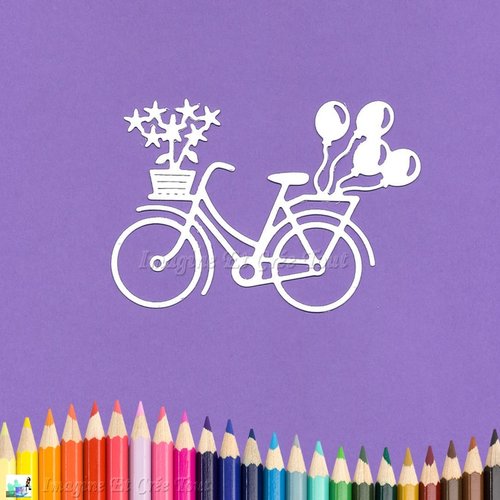 Découpe vélo, fleurs, ballons cyclistes, ballade, embellissement, scrapbooking, déco, découpe en papier dessin à colorier
