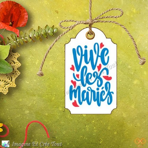 Étiquette personnalisée, "vive les mariés", papier dessin blanc
