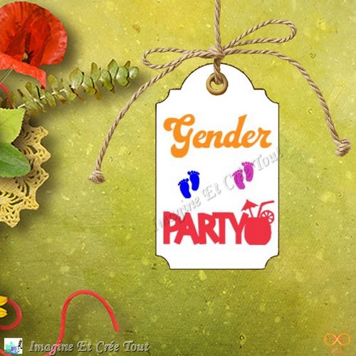 Étiquette personnalisée, "gender party", papier dessin blanc