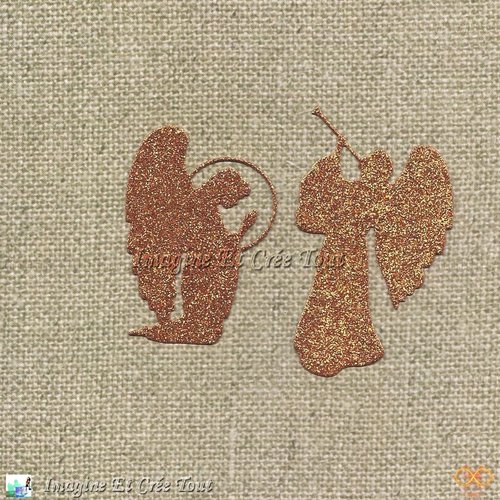 Lot de 2 anges, découpe, noël, ange trompettiste, carton pailletés
