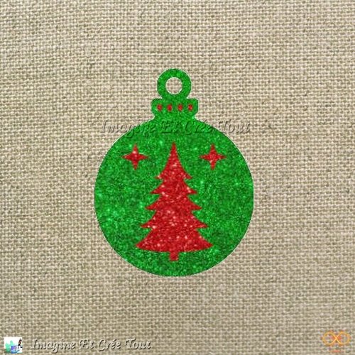 Découpe, boule, noël, sapin, décembre, déco, embellissement, carton pailleté vert et rouge