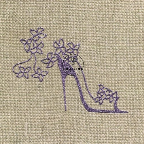 Découpe scrap, embellissement, déco, chaussure à talon aiguille, fleur, découpe en carton pailleté