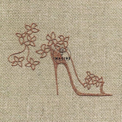 Découpe scrap, embellissement, déco, chaussure à talon aiguille, fleur, découpe en carton pailleté