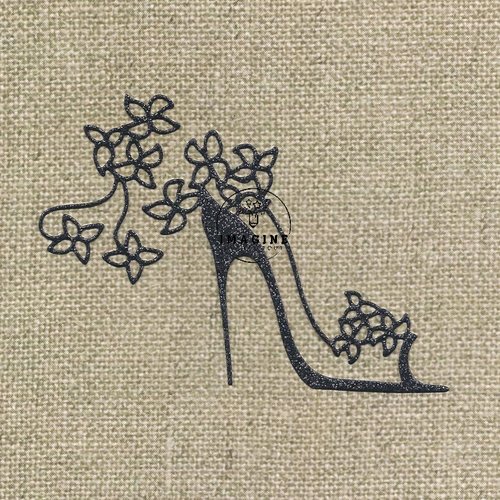 Découpe scrap, embellissement, déco, chaussure à talon aiguille, fleur, découpe en carton pailleté