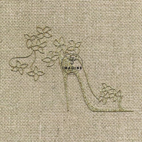 Découpe scrap, embellissement, déco, chaussure à talon aiguille, fleur, découpe en carton pailleté