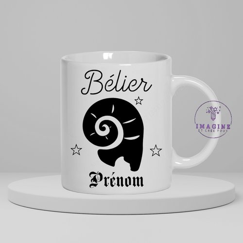 Mug, tasse, personnalisation, mot, sublimation, signe astrologique, bélier (prénom à préciser)
