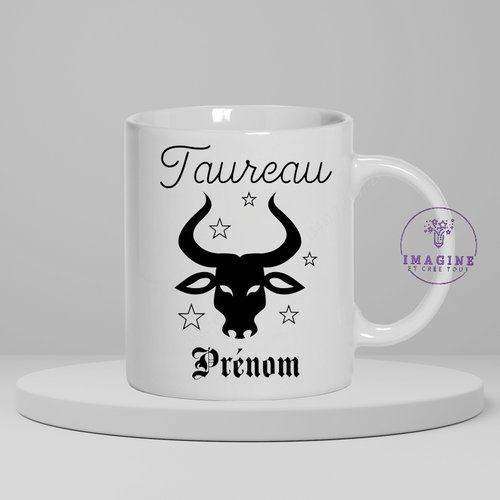 Mug, tasse, personnalisation, mot, sublimation, signe astrologique, taureau (prénom à préciser)