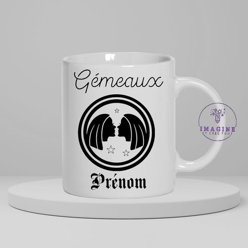 Mug, tasse, personnalisation, mot, sublimation, signe astrologique, gémeaux (prénom à préciser)