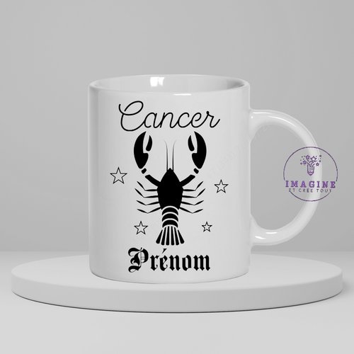 Mug, tasse, personnalisation, mot, sublimation, signe astrologique, cancer (prénom à préciser)