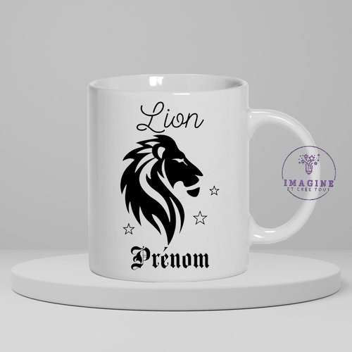 Mug, tasse, personnalisation, mot, sublimation, signe astrologique, lion (prénom à préciser)