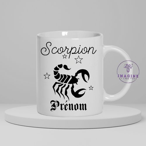 Mug, tasse, personnalisation, mot, sublimation, signe astrologique, scorpion (prénom à préciser)