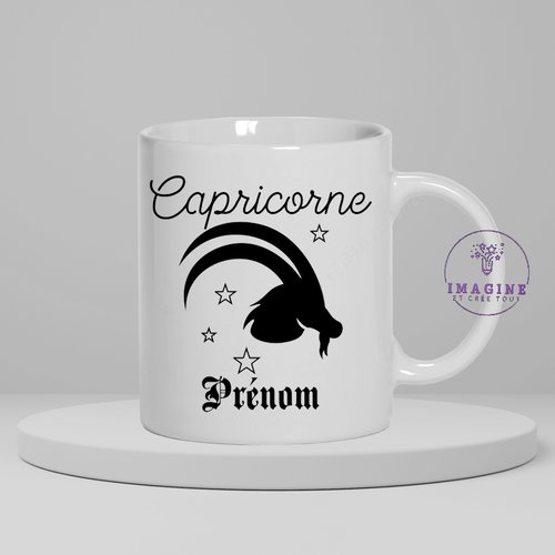 Mug, tasse, personnalisation, mot, sublimation, signe astrologique, capricorne (prénom à préciser)