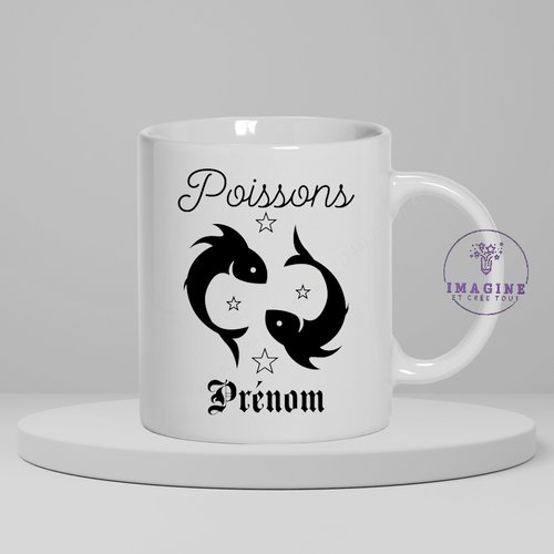 Mug, tasse, personnalisation, mot, sublimation, signe astrologique, poissons (prénom à préciser)