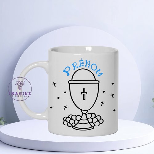 Mug, tasse, personnalisation, calice, sublimation, première communion, garçon, filleul (prénom à préciser)
