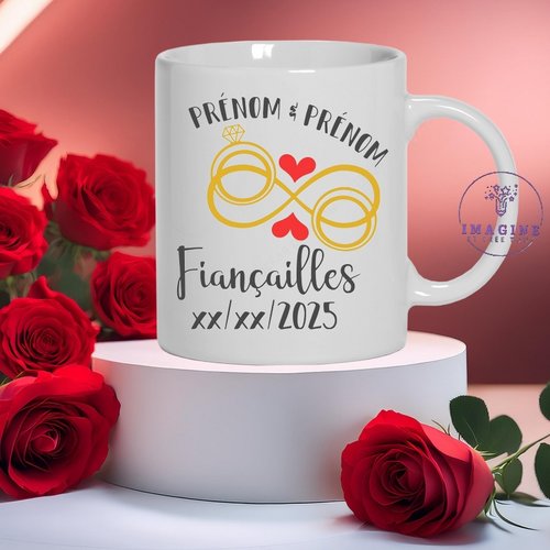 Mug, tasse, personnalisation, fiançailles, couple, mr & mrs, engagement, amour, alliances, cérémonie, bouquet