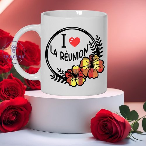 Mug, tasse, personnalisation, mot, sublimation, love, la réunion, queue en paille, 974 thème madras