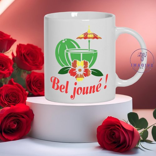 Mug, tasse, personnalisation, mot, sublimation, hibiscus, guadeloupe, tropique, bel jouné, coco