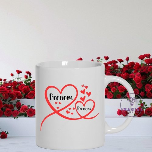 Mug saint valentin - février - amour - love - tasse mot - personnalisation - cadeau à offrir - coeurs prénoms