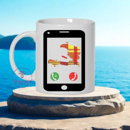 Mug haïti - madras -  port au prince - phone - tasse mot - personnalisation - thème madras - cadeau à offrir
