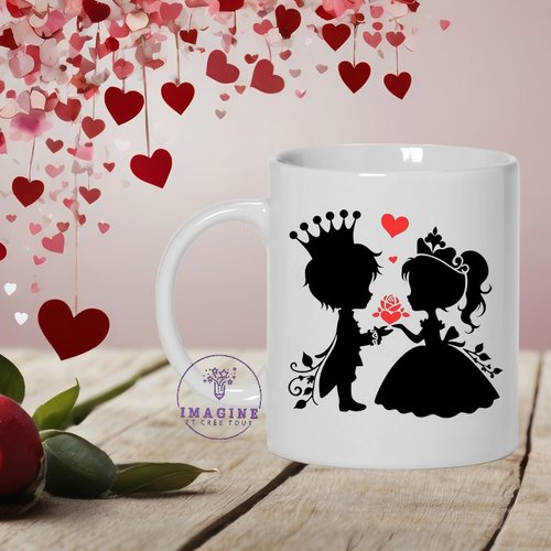 Mug saint valentin - kids - enfants - amour - love -  prince & princesse - cœurs - tasse mot - cadeau à offrir