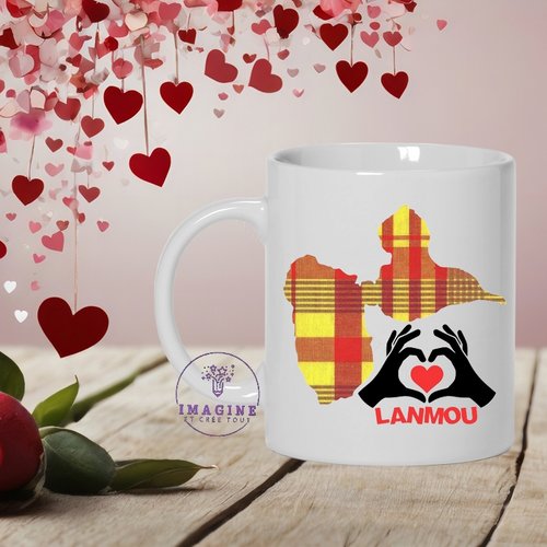Mug carte guadeloupe - karukéra - pointe à pitre - lanmou - ink madras - cadeau à offrir