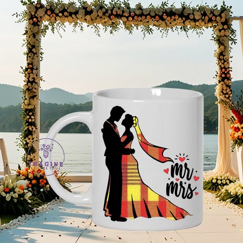 Mug mr & mrs - mariage exotique  - couple - noces - love - tropique - ink madras - cadeau à offrir