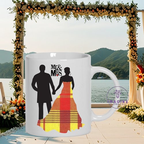 Mug mr & mrs - mariage exotique  - couple - noces - love - tropique - tenue madras - cadeau à offrir