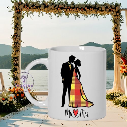 Mug mr & mrs - mariage exotique  - couple - noces - love - tropique - tenue madras - cadeau à offrir