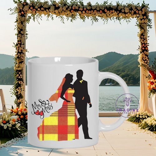 Mug mr & mrs - mariage exotique  - couple - noces - love - tropique - tenue madras - cadeau à offrir