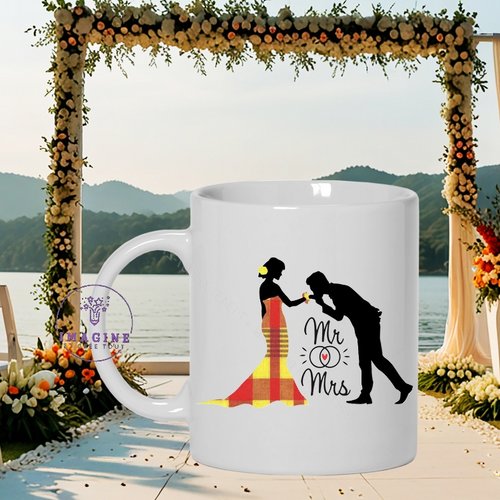 Mug mr & mrs - mariage exotique  - couple de mariés - noces - love - tropique - tenue madras - cadeau à offrir