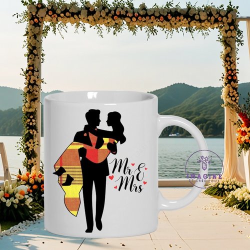 Mug mr & mrs - mariage karukéra - couple de mariés - noces - love - tropique - tenue madras - cadeau à offrir