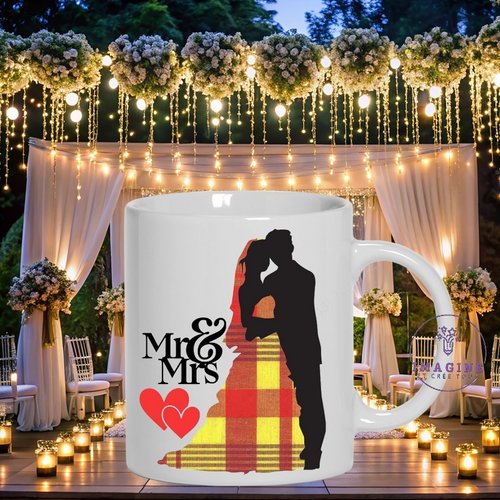 Mug mr & mrs - mariage romantique - couple de mariés - noces - love - tropique - tenue madras - cadeau à offrir